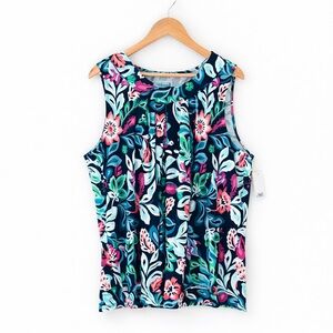 *NWT* Croft & Barrow Black Bright Floral Pleated Tank Top - Size XXL